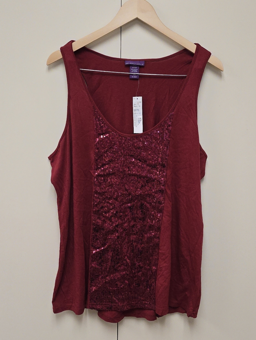 NWT Women's Red Sequin Tank Top 16/18 Beverly Drive Cotton Modal Sleeveless